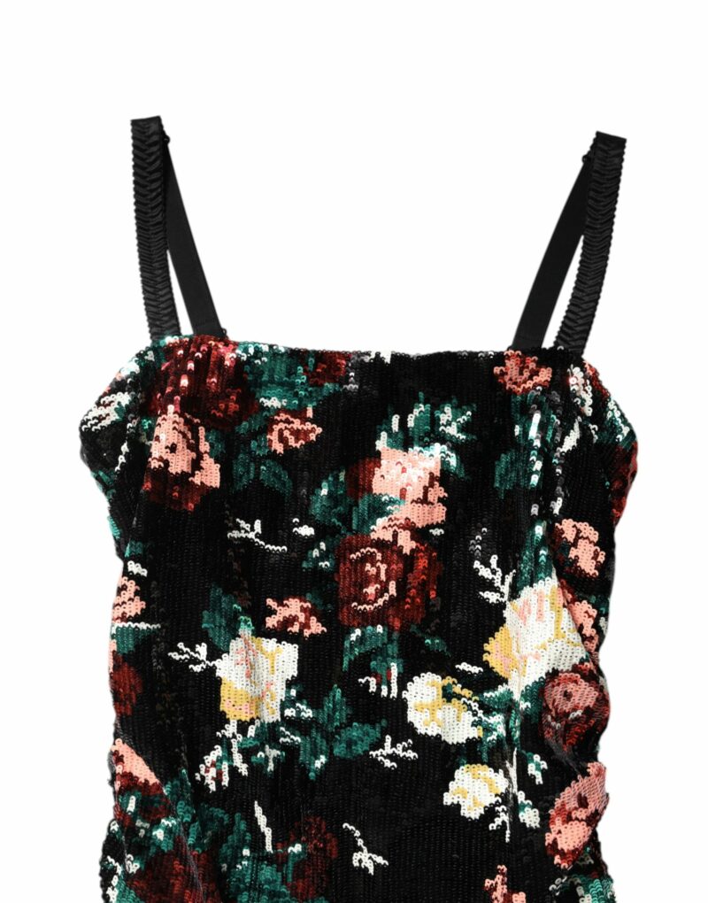 Dolce & Gabbana Black Floral Sequin Sleeveless Sheath Dress - Image 6
