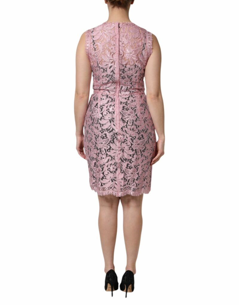 Dolce & Gabbana Pink Floral Lace Sleeveless Sheath Dress - Image 4