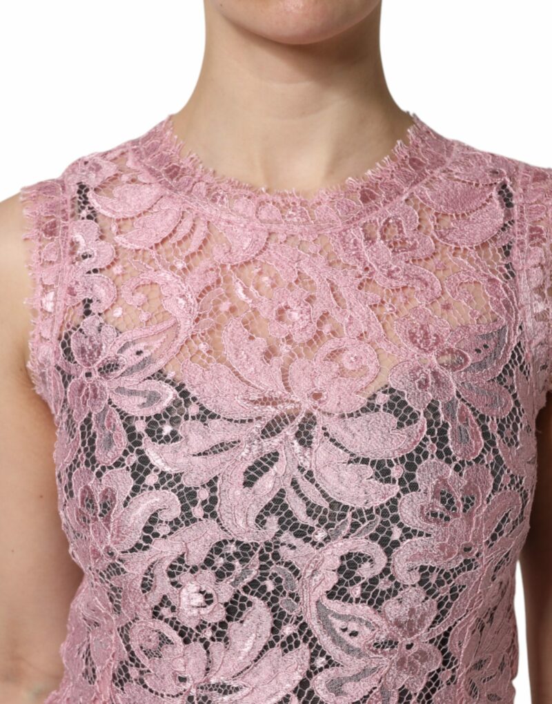 Dolce & Gabbana Pink Floral Lace Sleeveless Sheath Dress - Image 5