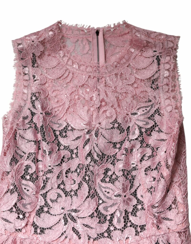 Dolce & Gabbana Pink Floral Lace Sleeveless Sheath Dress - Image 7