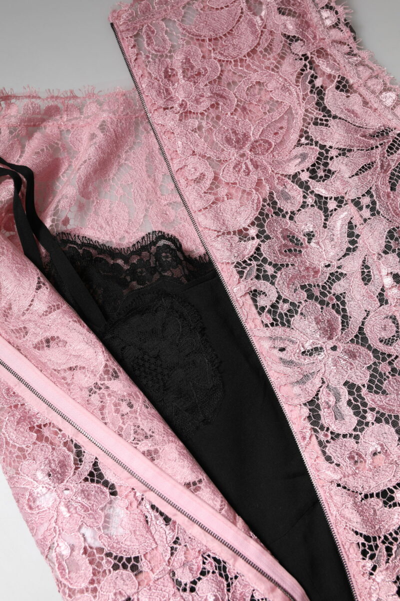 Dolce & Gabbana Pink Floral Lace Sleeveless Sheath Dress - Image 8