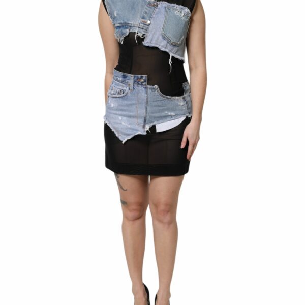 Dolce & Gabbana Black Blue Sleeveless Denim Mini Dress