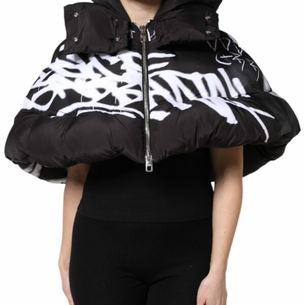 Dolce & Gabbana Black Padded Hooded Full Zip Cropped Jacket