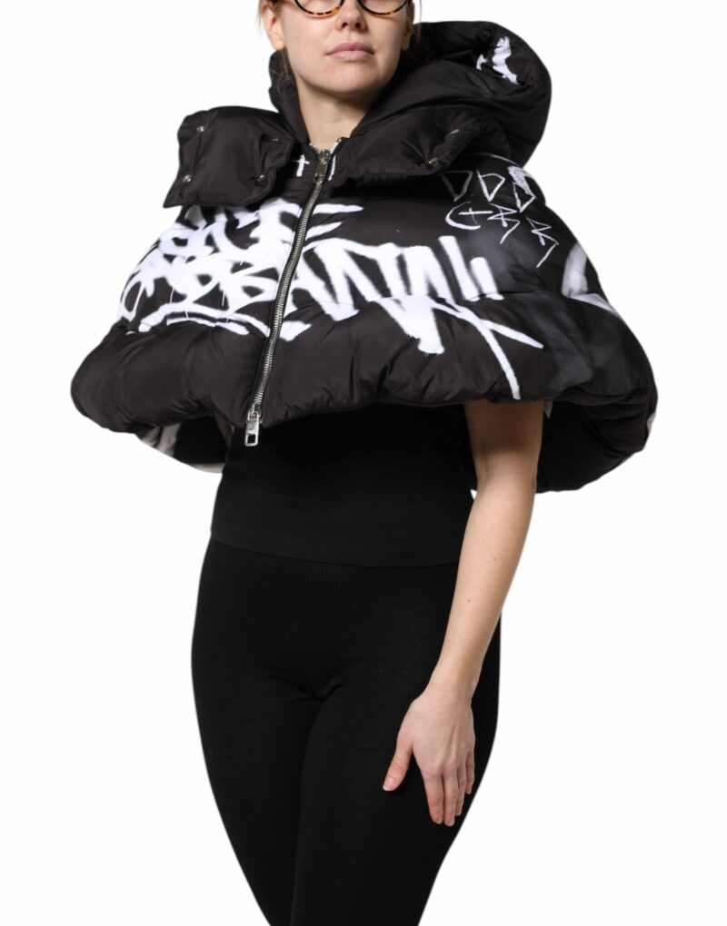 Dolce & Gabbana Black Padded Hooded Full Zip Cropped Jacket - Image 3