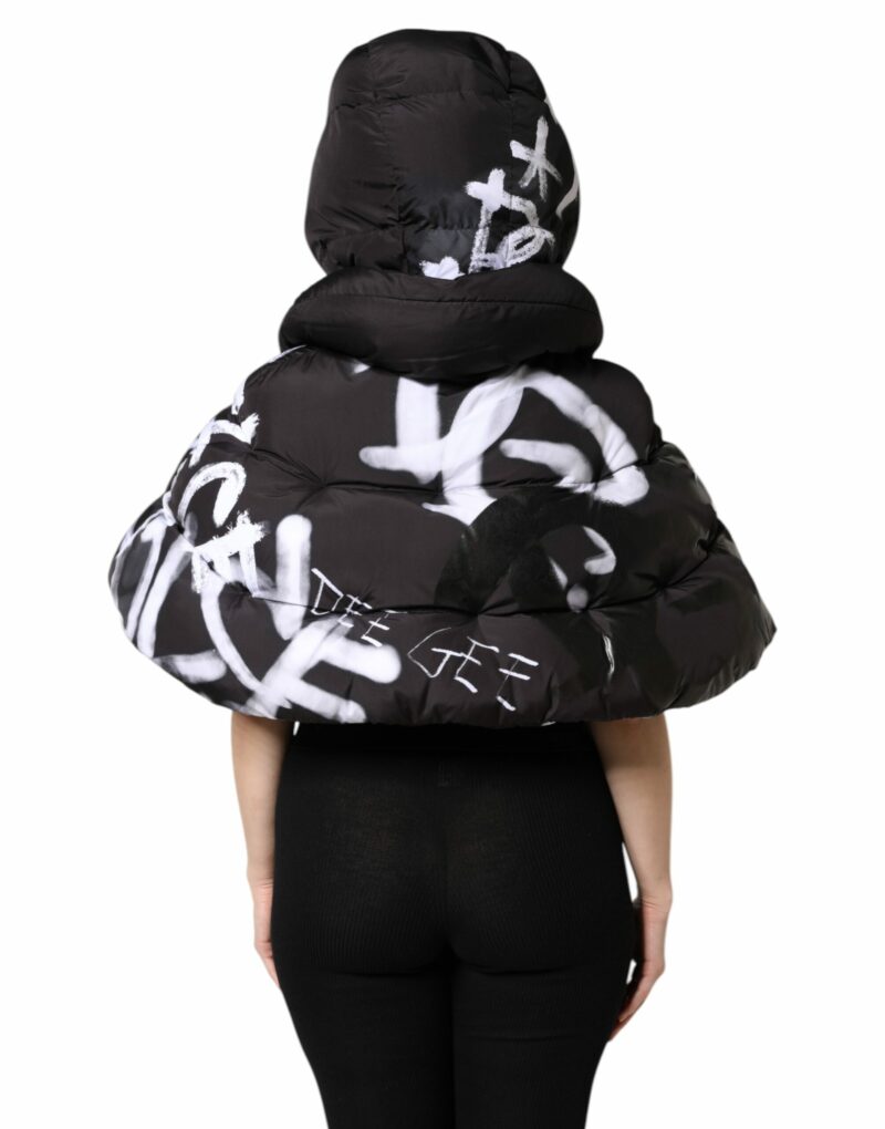 Dolce & Gabbana Black Padded Hooded Full Zip Cropped Jacket - Image 4