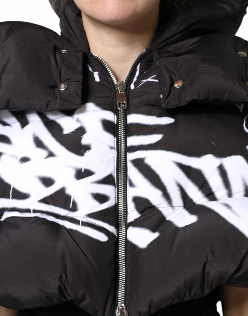 Dolce & Gabbana Black Padded Hooded Full Zip Cropped Jacket - Image 5