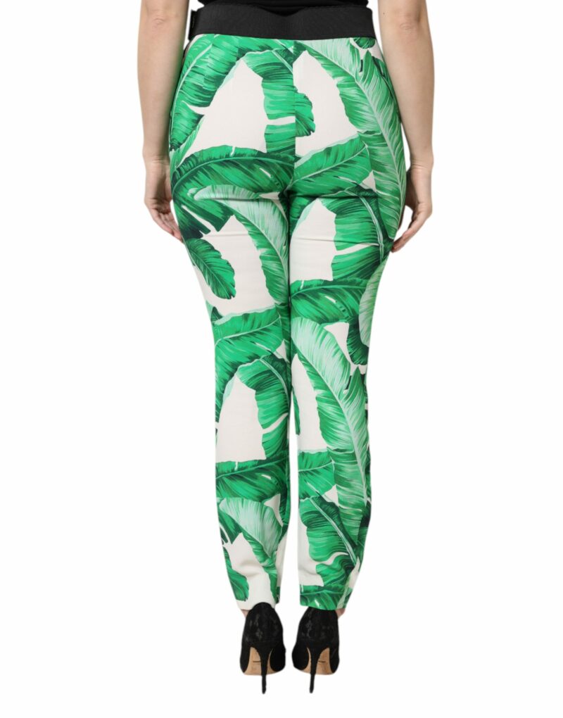 Dolce & Gabbana White Green Leaf High Waist Pants - Image 4