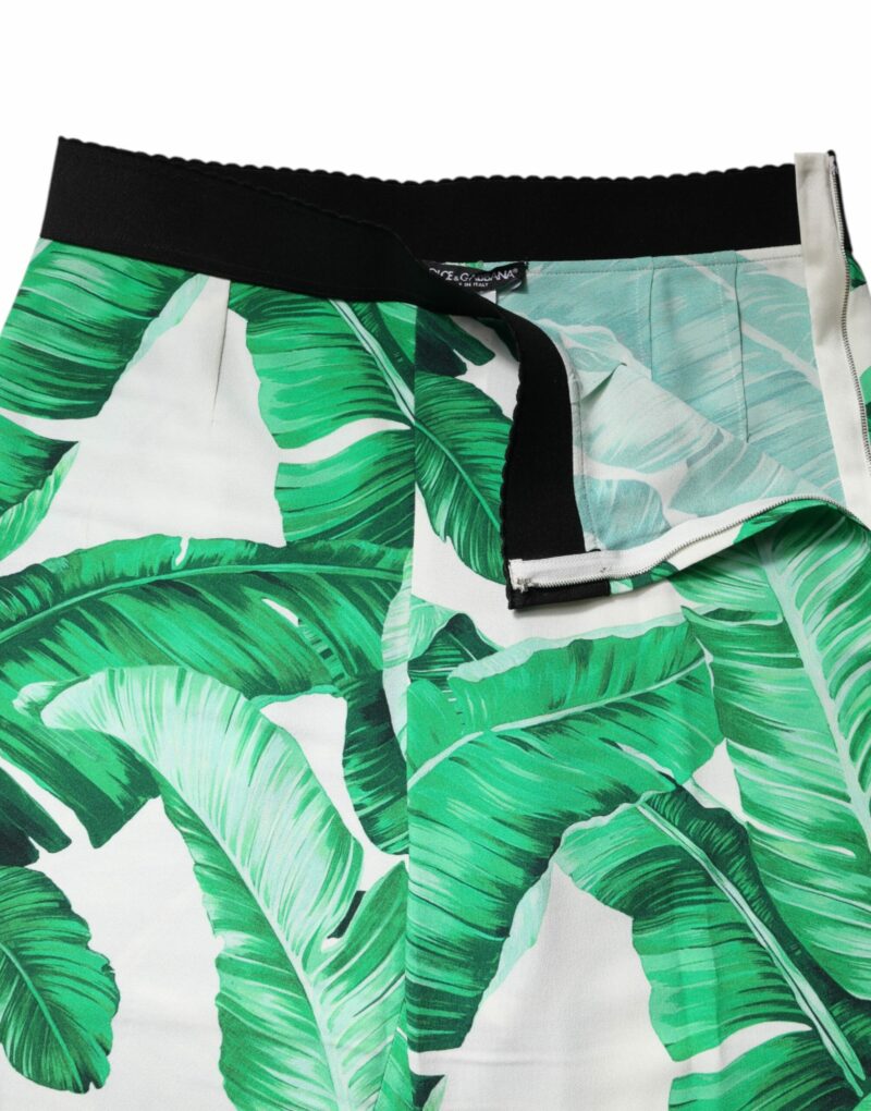 Dolce & Gabbana White Green Leaf High Waist Pants - Image 6