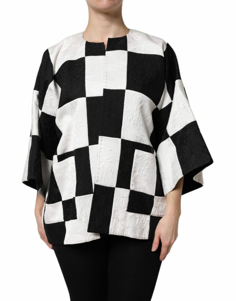 Dolce & Gabbana White Black Patchwork Jacquard Blazer Jacket - Image 2