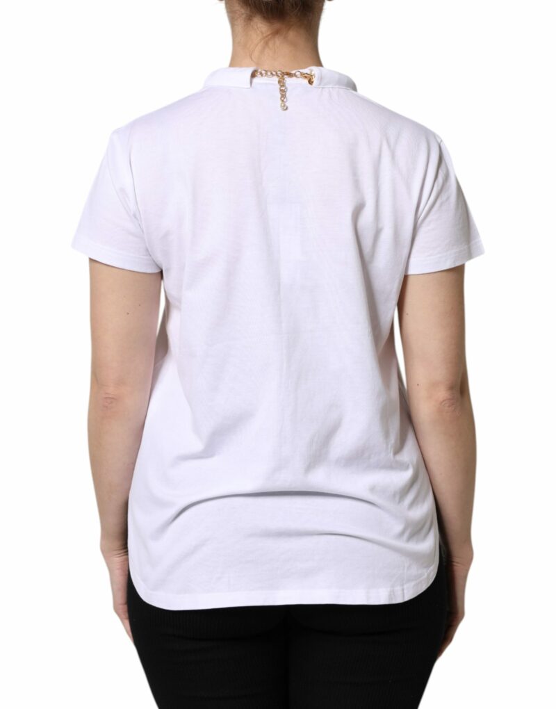 Dolce & Gabbana White Chain Pearl Cotton Round Neck T-shirt - Image 4