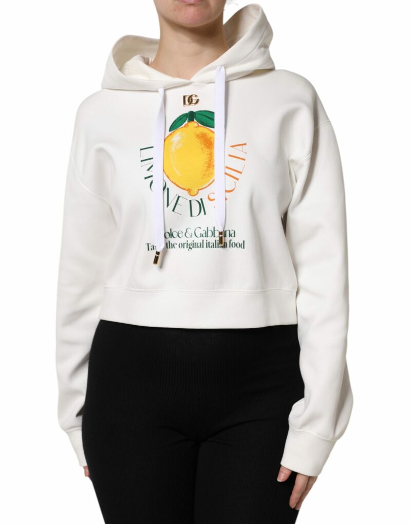 Dolce & Gabbana Ivory Cotton Printed Hooded Pullover Sweater - Image 2