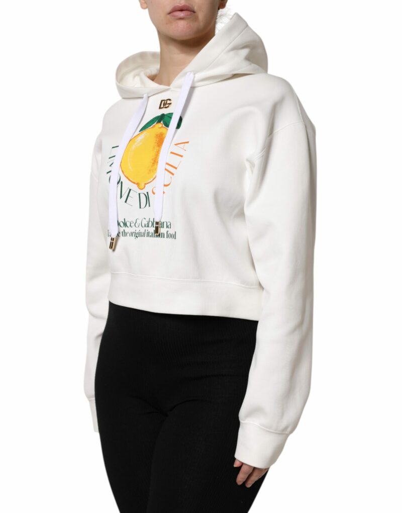 Dolce & Gabbana Ivory Cotton Printed Hooded Pullover Sweater - Image 3