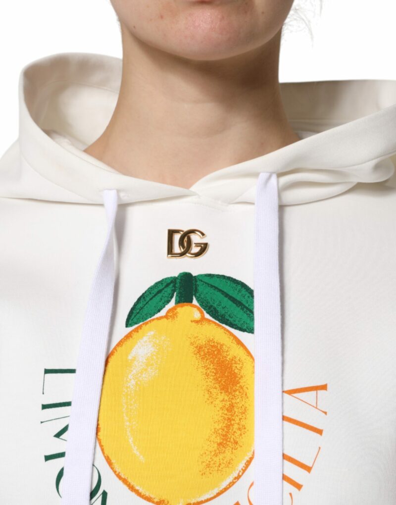 Dolce & Gabbana Ivory Cotton Printed Hooded Pullover Sweater - Image 5