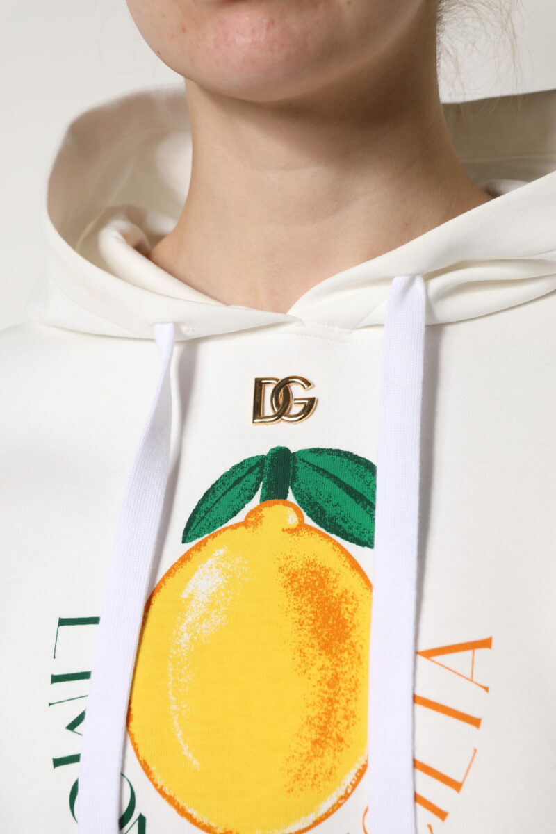 Dolce & Gabbana Ivory Cotton Printed Hooded Pullover Sweater - Image 6