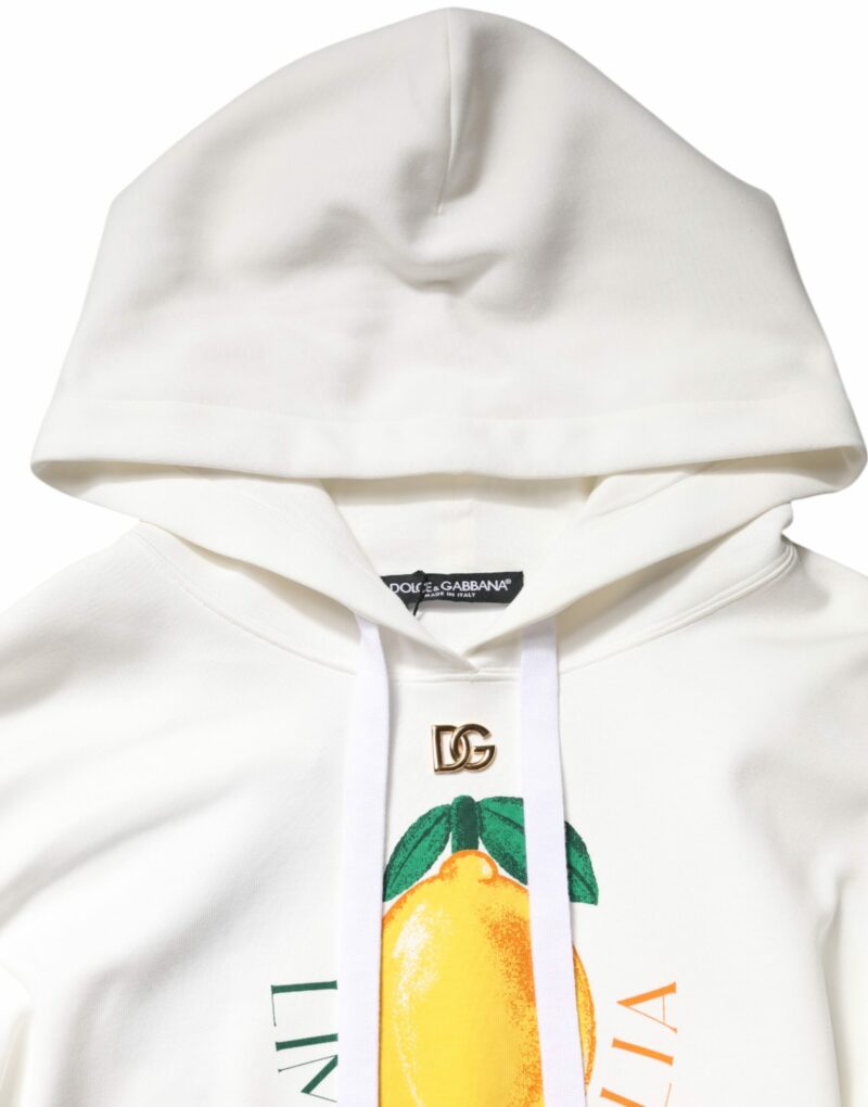 Dolce & Gabbana Ivory Cotton Printed Hooded Pullover Sweater - Image 7