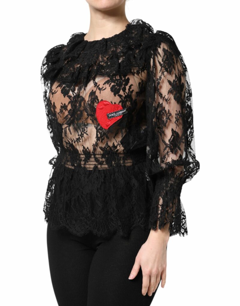 Dolce & Gabbana Black Cotton Floral Lace Women Blouse Top - Image 3