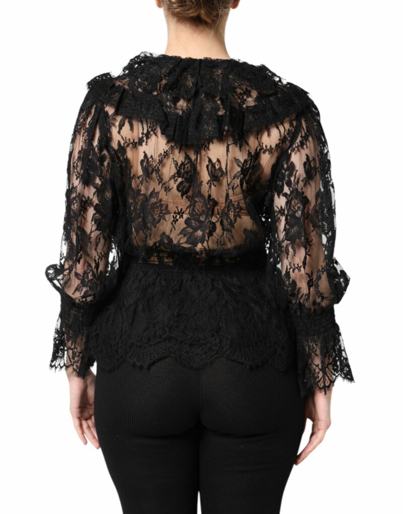 Dolce & Gabbana Black Cotton Floral Lace Women Blouse Top - Image 4