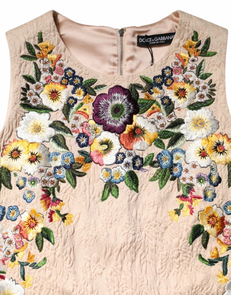 Dolce & Gabbana Beige Floral Embroidery Sleeveless Tank Top - Image 7