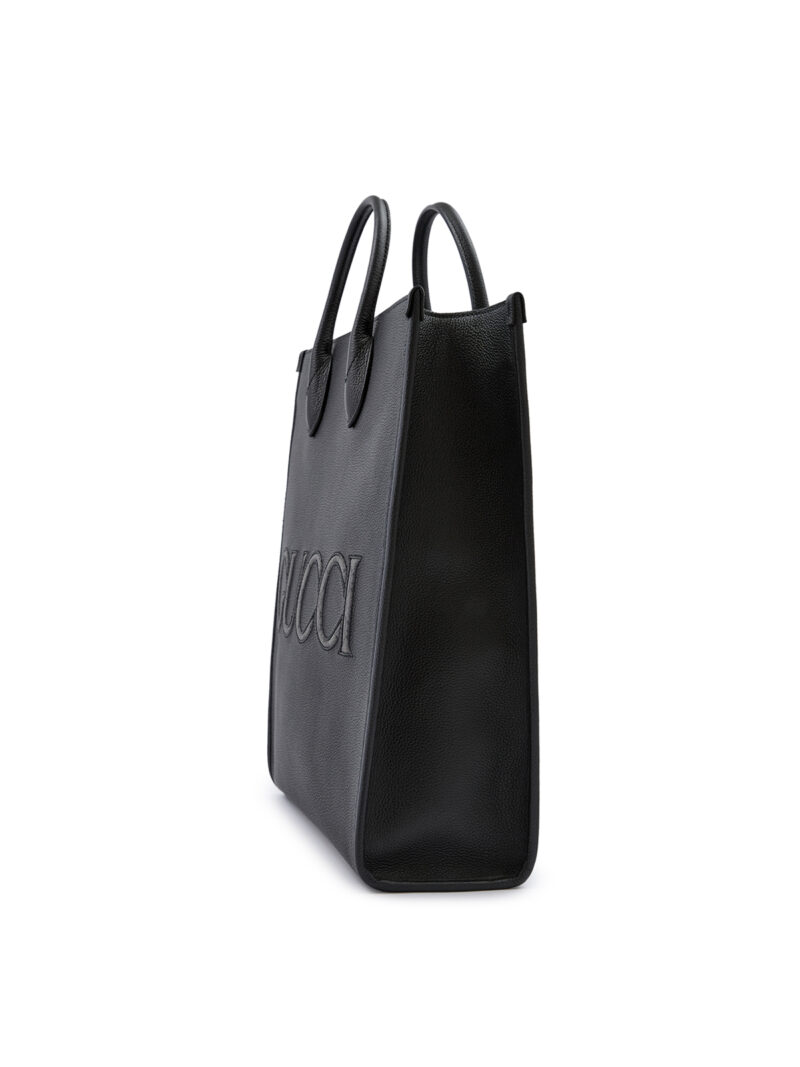 Gucci Black Leather Logo Medium Tote Bag - Image 3